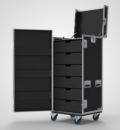6 Drawer Universal Production Flight Case with Front & Top Hinged Lids